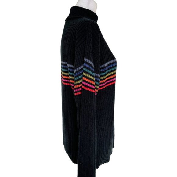 Vintage Rainbow Stripe Black Turtleneck Sweater Size M - Picture 3 of 5